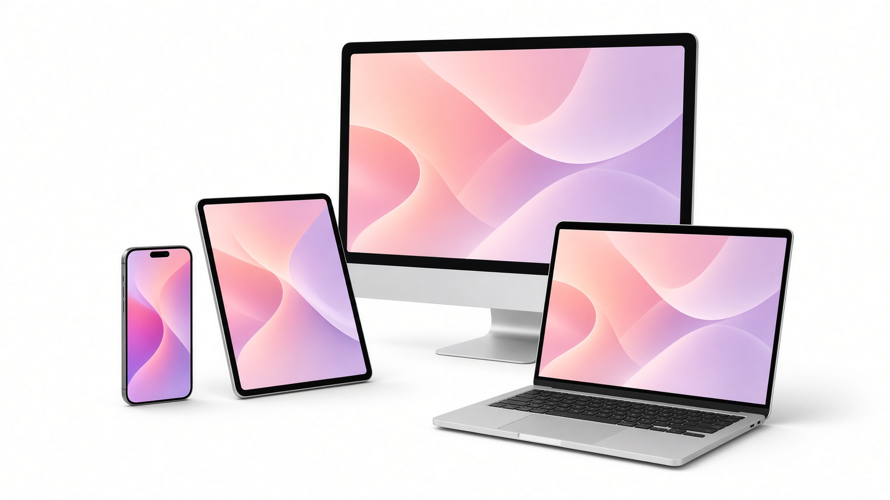 Phones, a tablet, a laptop, and a desktop